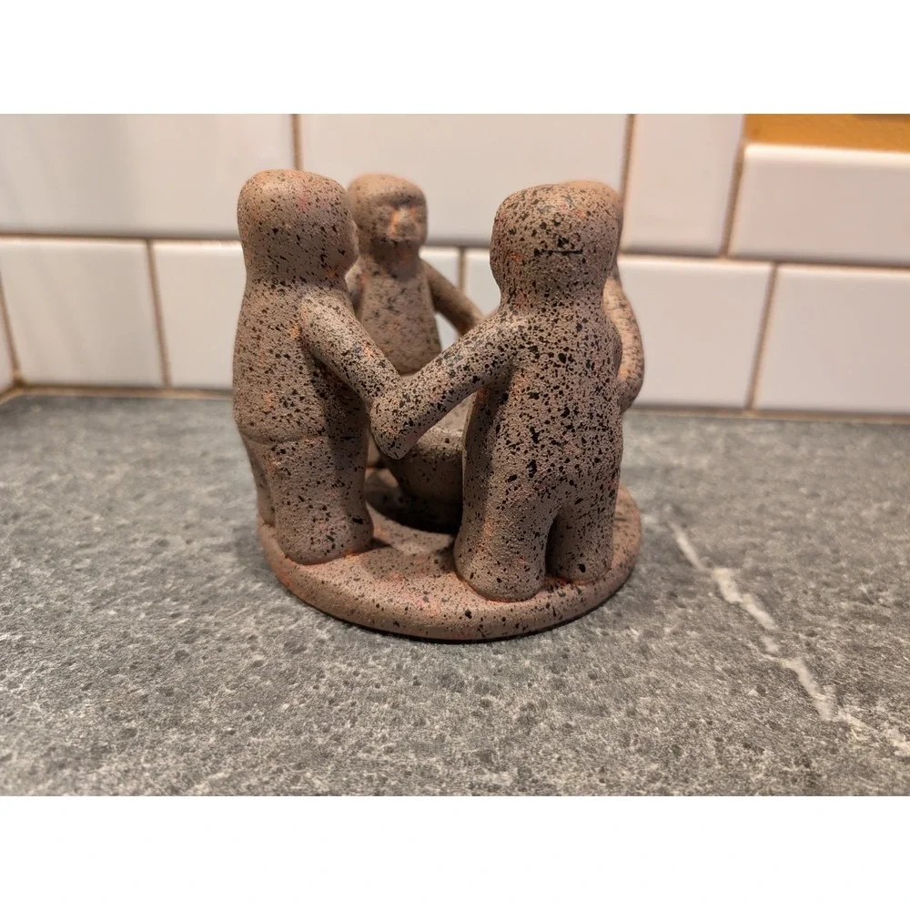 VTG Circle Of Friends Candle Holder Signed Penco 1999 Folk Art Votive Clay